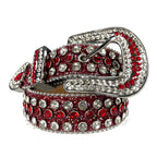 Bold&Eye-Catching Red Bling Bling Diamond Belt Rhinestone&Spike Studded Leather Belt