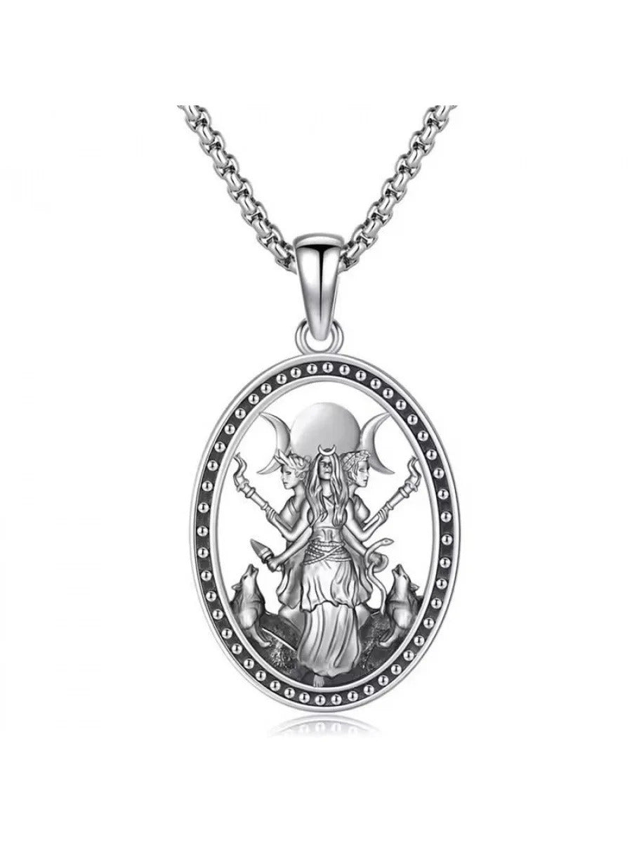 $10 christmas gifts Witch Hecate necklace stainless steel March witch goddess pendant box chain daily match