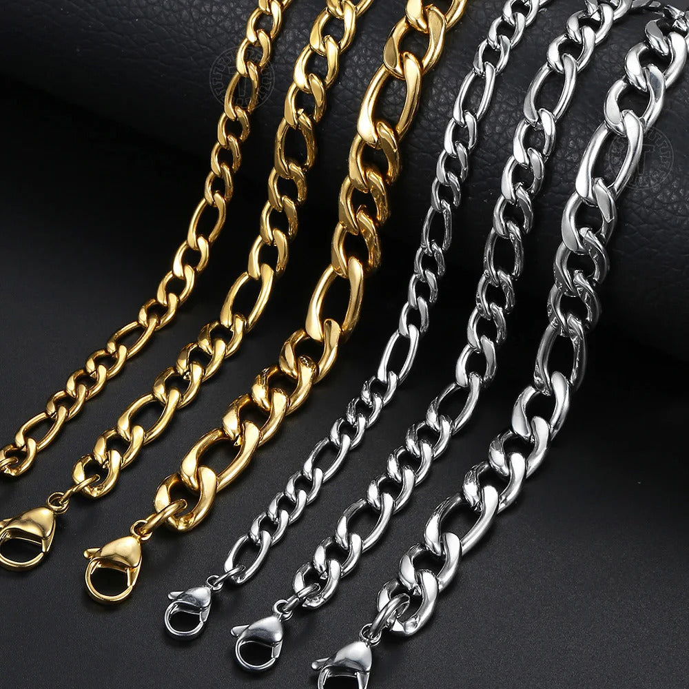 christmas gifts 3/5/7/9mm Gold Silver Color Bracelet Curb Chains Link Men link Chain Stainless Steel Male Female Accessories Fashion DKBM171A