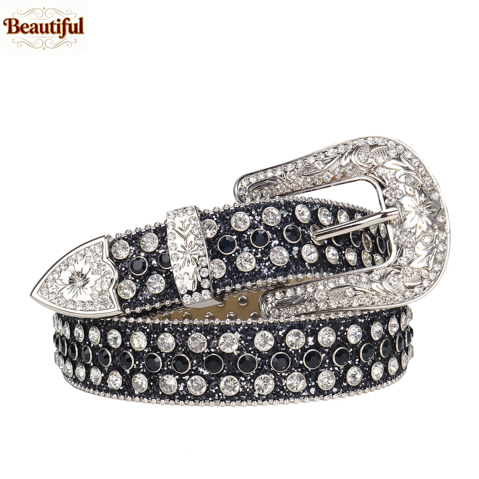 Floral Buckle Western Rhinestone Belt Man Designer BB Diamond Studded Leather Waist Belt Strap Cinturon De Diamantes
