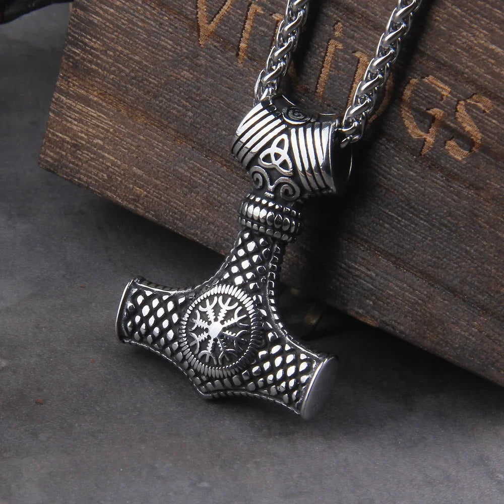 $20 christmas gifts Fashion Valknut Viking Thor's Hammer Pendant Necklace With keel Chain As Men Gift with wooden box $20 gift ideas