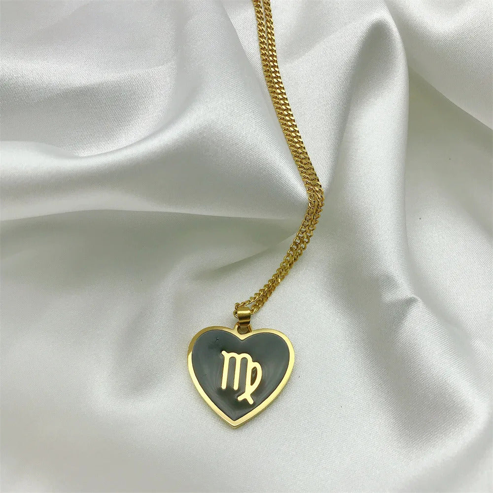 $10 christmas gifts 12 Constellation Necklace for Women Charms Enamel Heart Zodiac Sign Pendant Necklace Aries Leo Amulet