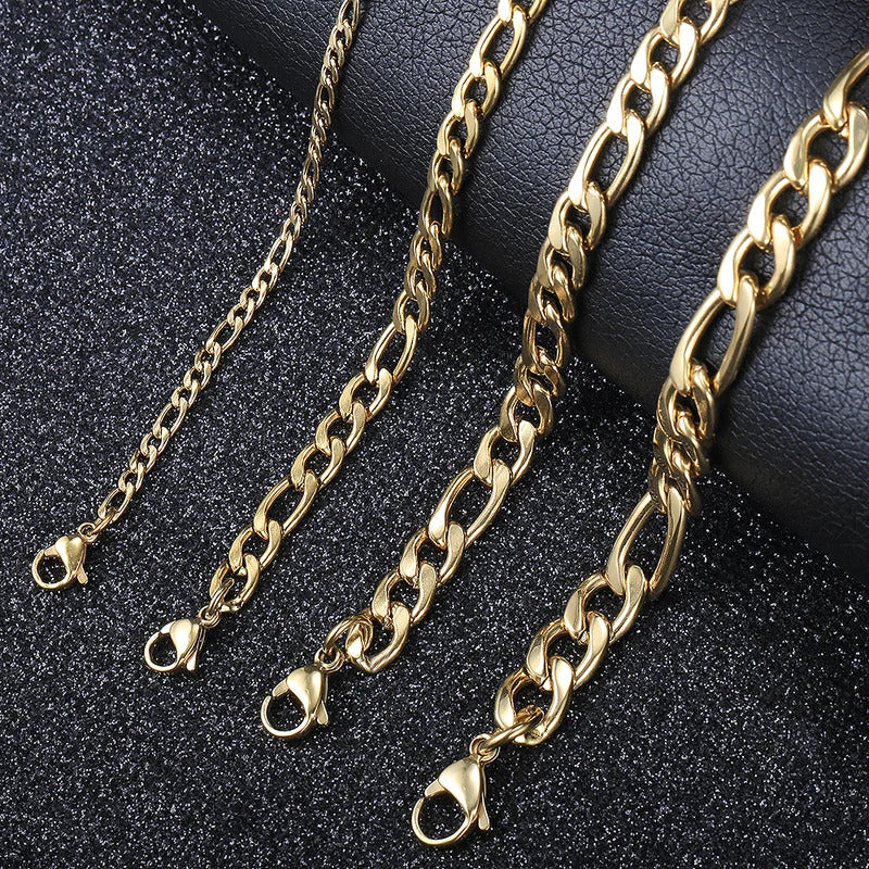 christmas gifts 3/5/7/9mm Gold Silver Color Bracelet Curb Chains Link Men link Chain Stainless Steel Male Female Accessories Fashion DKBM171A