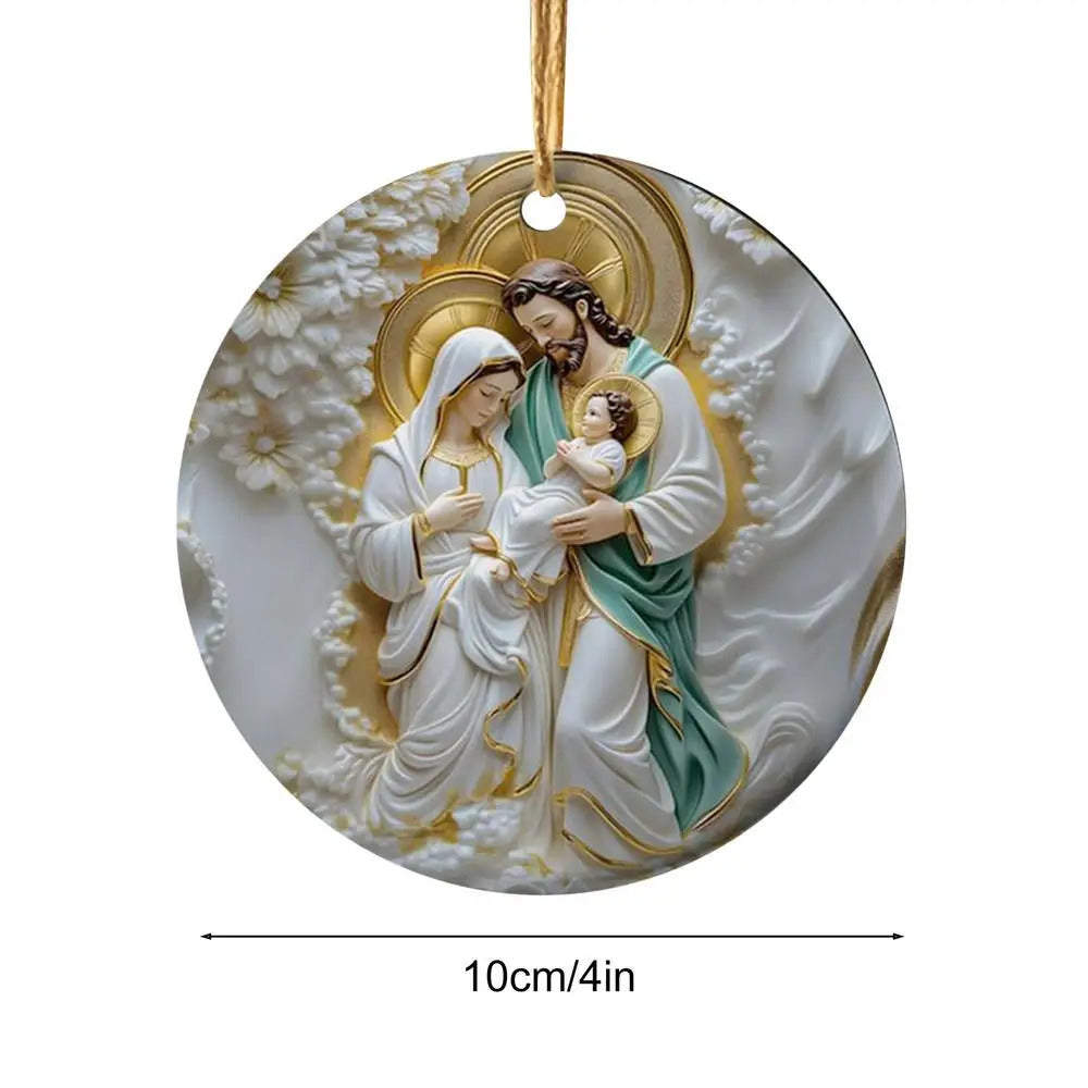 Round 3D Printed Acrylic Nativity Scene pendant Decorations Catholic Christmas Decorations 4in Christmas Nativity Ornaments