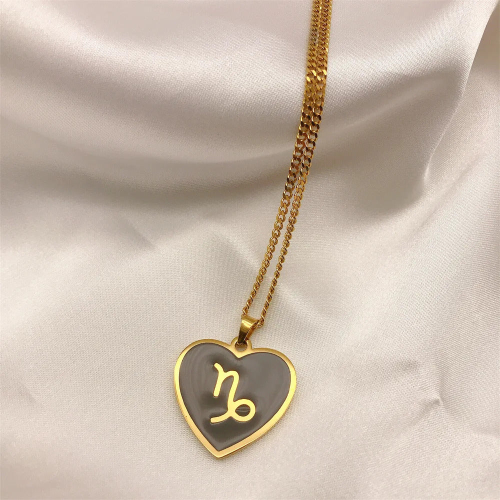 $10 christmas gifts 12 Constellation Necklace for Women Charms Enamel Heart Zodiac Sign Pendant Necklace Aries Leo Amulet