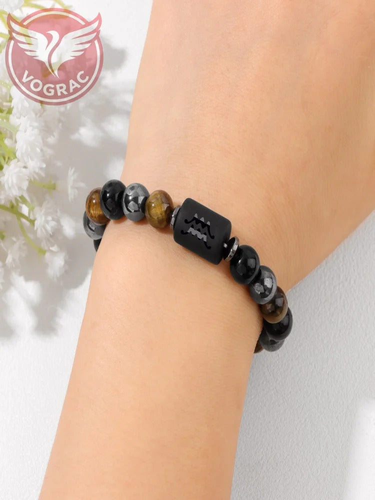 $10 christmas gifts 12 Zodiac Constellation Sign Bracelet Triple Protection Tiger Eye Hematite Beads Bracelets for Couples Friendship Jewelry Gifts