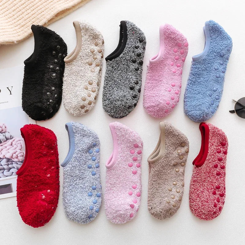 Thickened Plush Socks Women Winter Warm Coral Fleece Sox Sleeping Slippers Silicone Non-slipInvisible Short Boat Socks