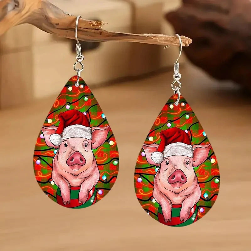 $10 christmas gifts Lovely Animal Design Teardrop Earrings Rabbit Pig Owl Tiger Print Colorful Wooden Drop Ear Dangle Jewelry Girls Christmas Gifts