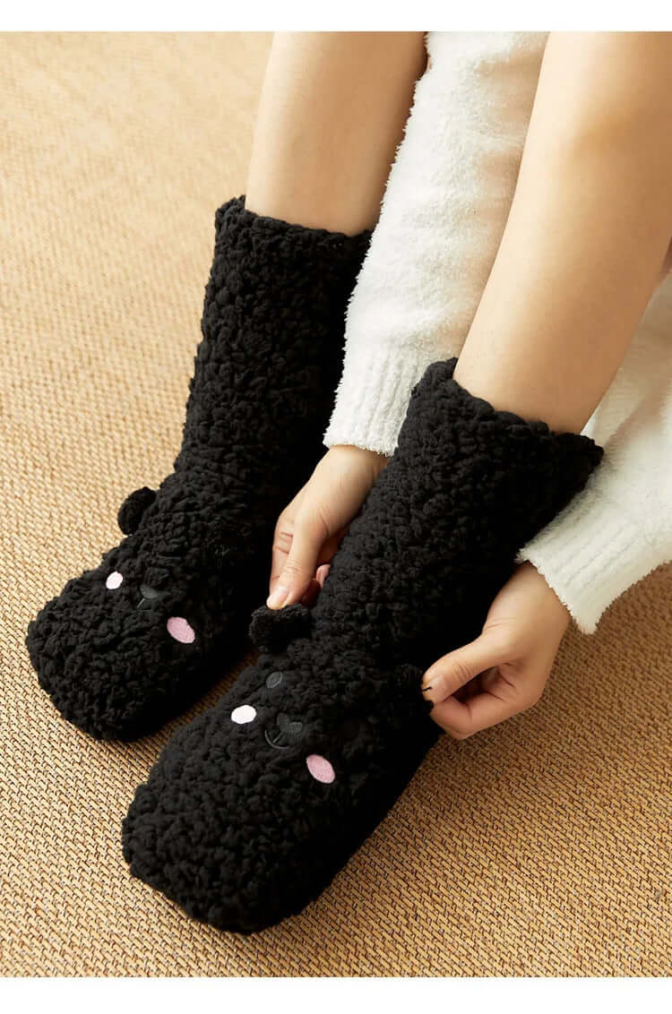 Floor Socks Women Autumn and Winter Velvet Coral Fleece Socks Sleep Home Slippers Snow Socks Confinement Bear Carpet Socks