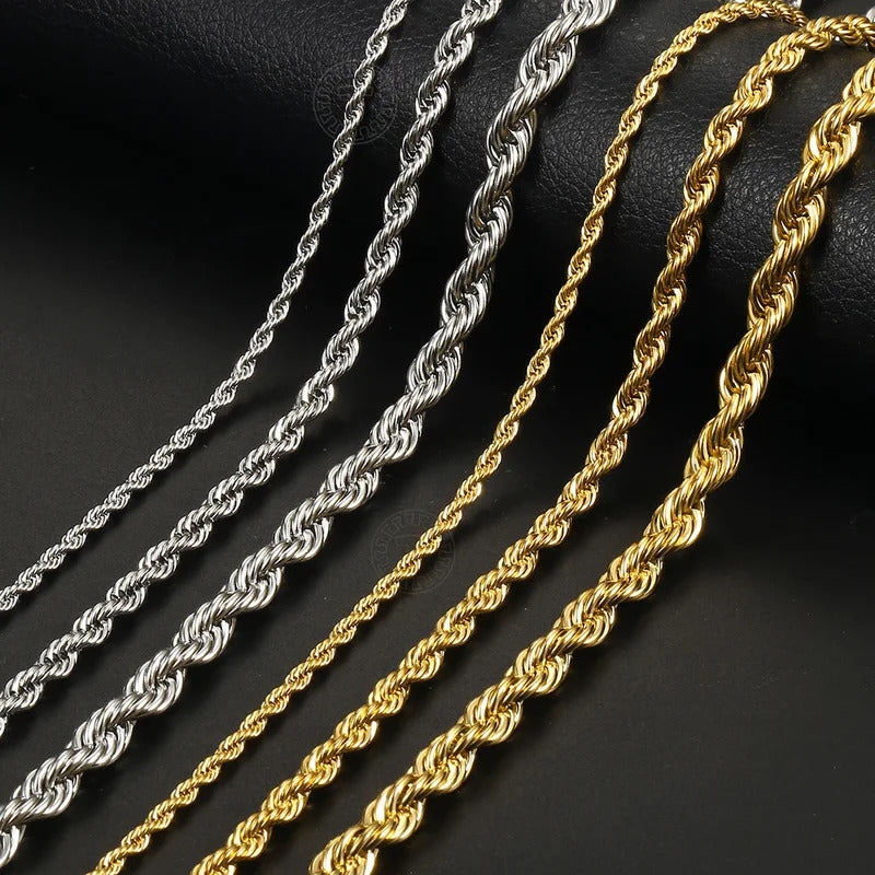 $40 christmas gifts Silver Color Twisted Rope Chain Necklace For Women Men Stainless Steel Link Chain Punk Vintage Metal Collar $40 gift ideas