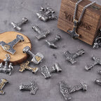 $20 christmas gifts Fashion Valknut Viking Thor's Hammer Pendant Necklace With keel Chain As Men Gift with wooden box $20 gift ideas