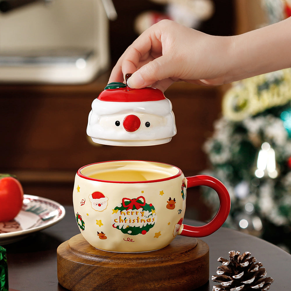 $30 christmas gifts Creative Christmas Ceramic Tumbler with Santa Claus Apple Design Eco-friendly 400ml Coffee Cup with Lid for Gift