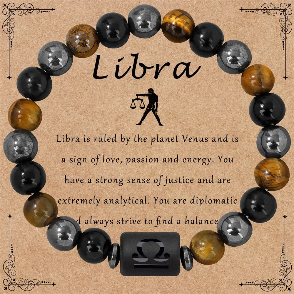 $10 christmas gifts 12 Zodiac Constellation Sign Bracelet Triple Protection Tiger Eye Hematite Beads Bracelets for Couples Friendship Jewelry Gifts