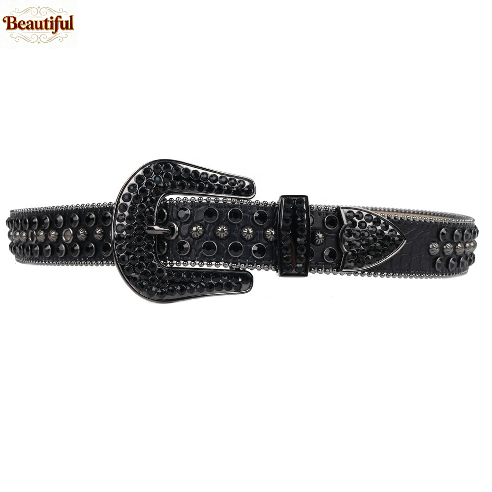BB Belt Bling Bling Punk Rhinestone Studded Diamond Crystal Leather Belt