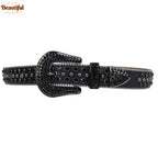 BB Belt Bling Bling Punk Rhinestone Studded Diamond Crystal Leather Belt