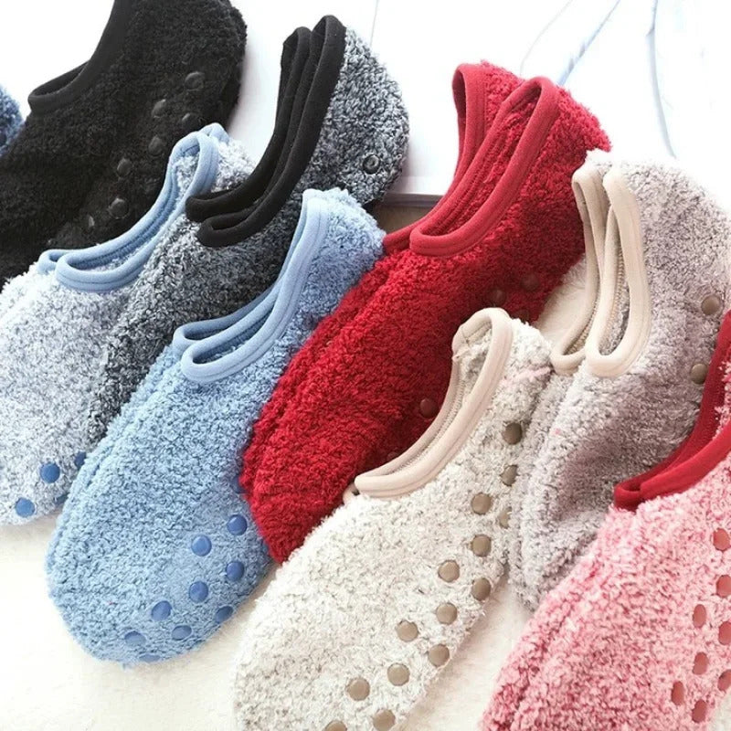 Thickened Plush Socks Women Winter Warm Coral Fleece Sox Sleeping Slippers Silicone Non-slipInvisible Short Boat Socks