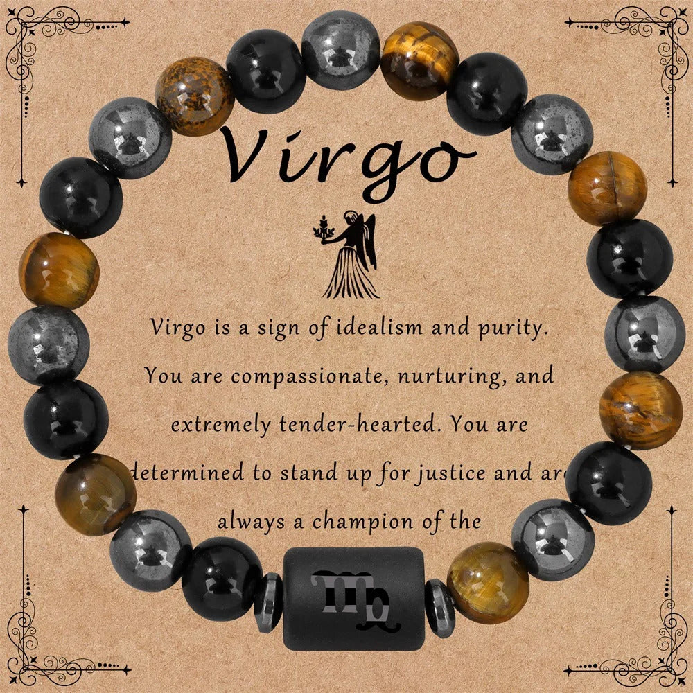 $10 christmas gifts 12 Zodiac Constellation Sign Bracelet Triple Protection Tiger Eye Hematite Beads Bracelets for Couples Friendship Jewelry Gifts