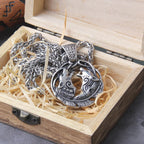 $10 christmas gifts Never Fade Men stainless steel double Wolf norse viking pendant necklace vikings wooden box as christmas gift $10 gift ideas