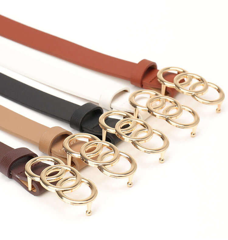 Women's Korean-Style PU Belt with Three Circle Plate Buckle Fashionable Ins Senior Sense for All Coat Denim the Belt for Women