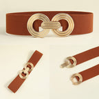 Wide Elastic Dress Waistband Multicolor Gold Metal Alloy Double Circle Hook Fashionable Woman's Belt，Corset Belt