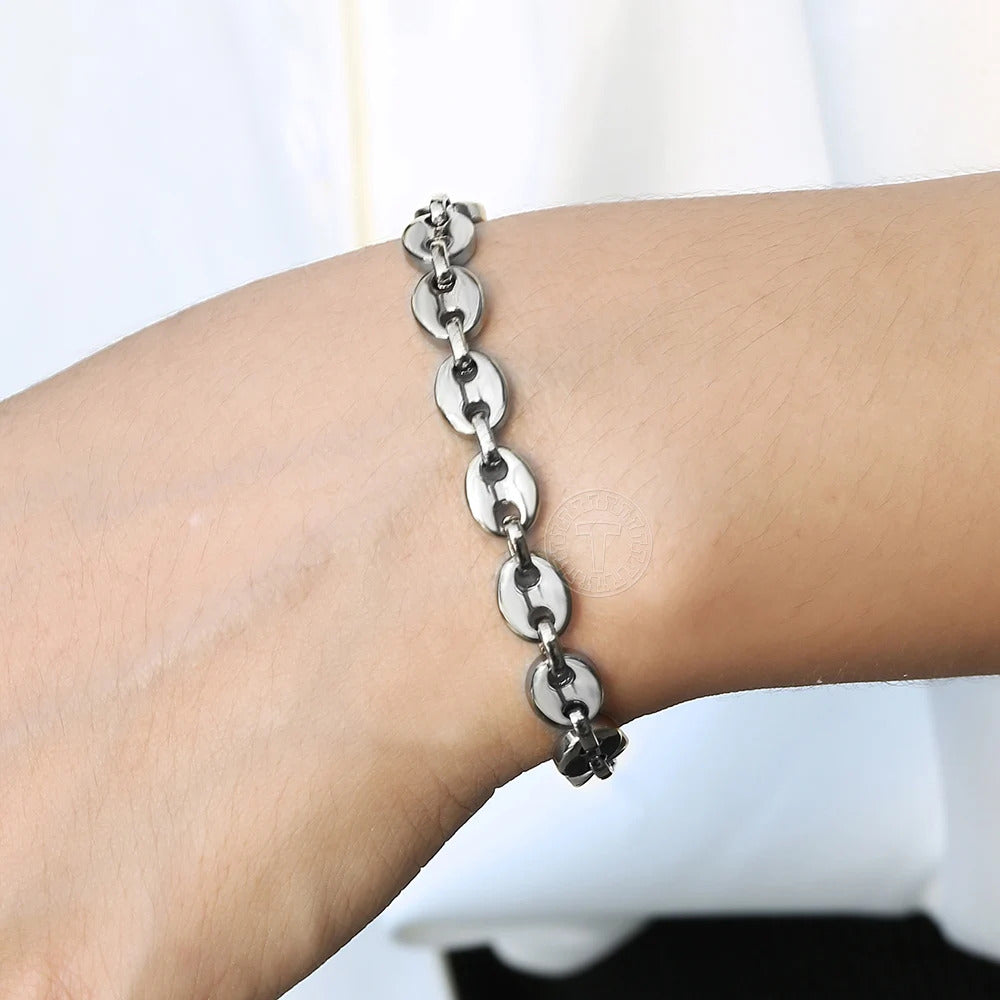 $30 christmas gifts Coffee Beans Link Chain Bracelet Stainless Steel Gold Silver Color for Men Women Simple Bracelet Jewelry Gift 7/9/11mm KBM169A