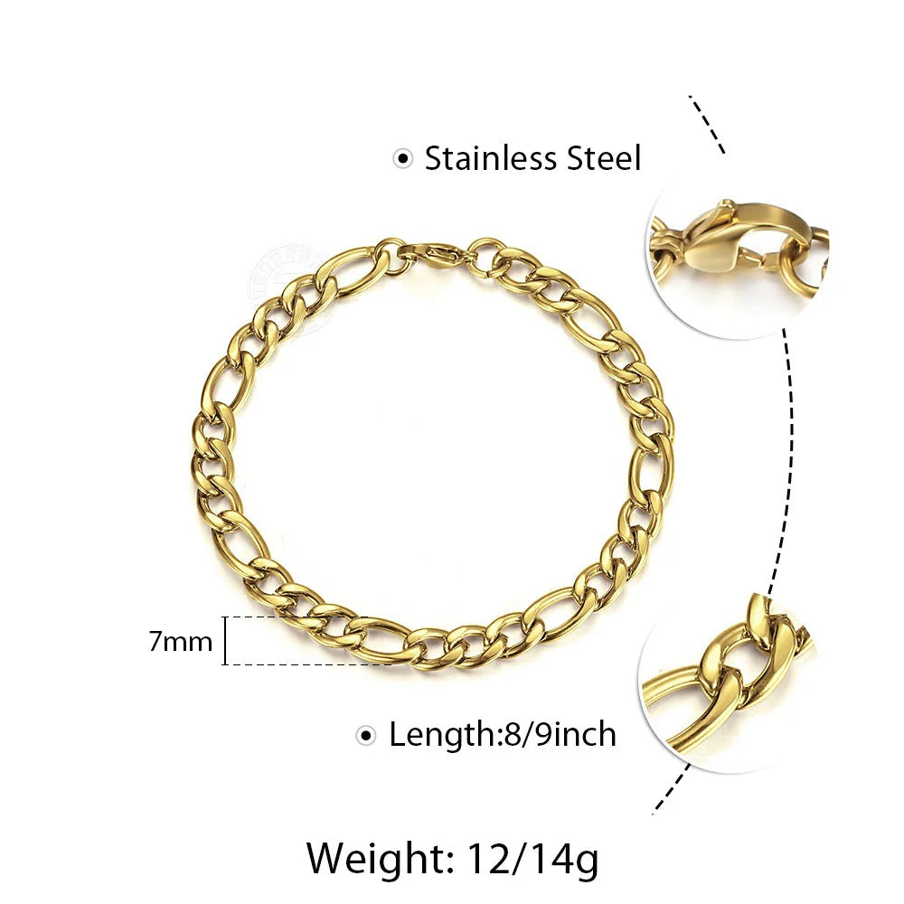christmas gifts 3/5/7/9mm Gold Silver Color Bracelet Curb Chains Link Men link Chain Stainless Steel Male Female Accessories Fashion DKBM171A
