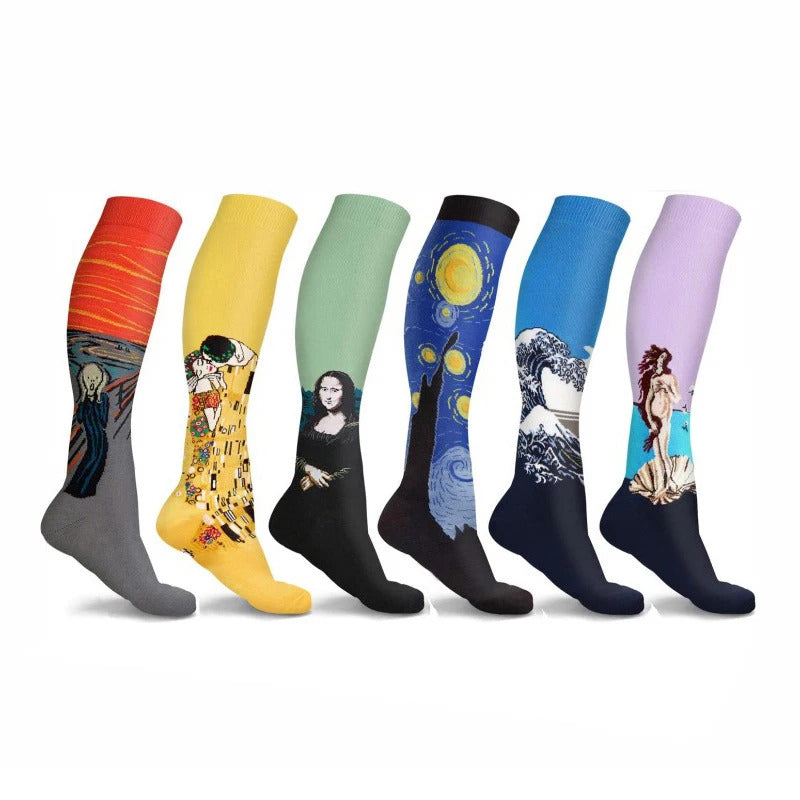 Compression Stockings Outdoor  Men's Women's Socks  Basketball Bicycle Sock Printed Sports Natural Walking