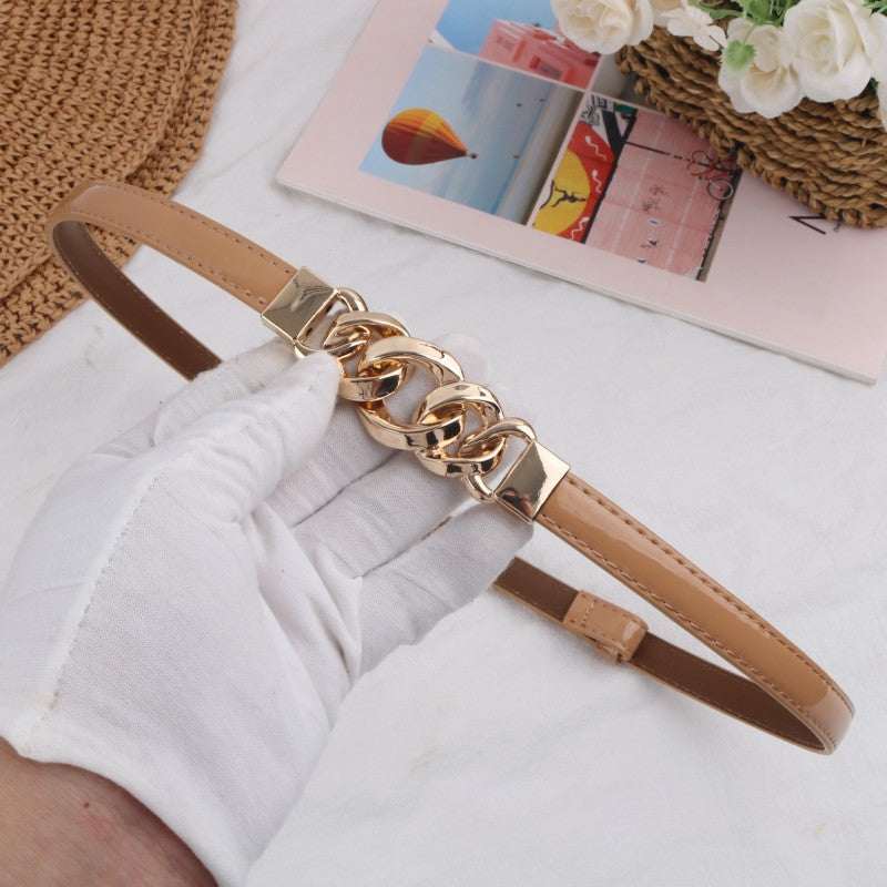 High Quality Ladies' Leather Thin Belt All-match Decoration for Bottoms Blazer Dress Waist Chain Retro Solid Belt
