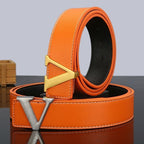 New V-Shape Genuine Cow Hide Leather Belt for Men and Young Men Casual with Trendy Jeans Alloy Buckle All-Match Fashion