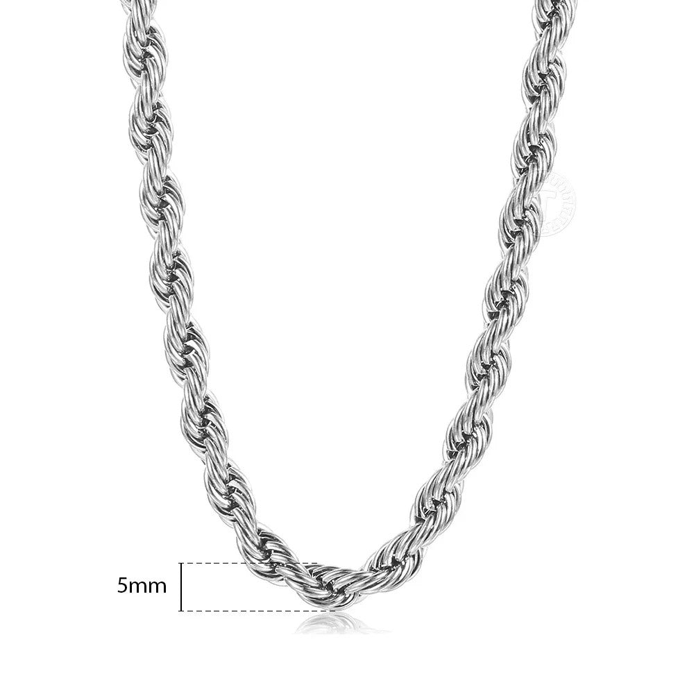 $40 christmas gifts Silver Color Twisted Rope Chain Necklace For Women Men Stainless Steel Link Chain Punk Vintage Metal Collar $40 gift ideas