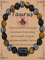 $10 christmas gifts 12 Zodiac Constellation Sign Bracelet Triple Protection Tiger Eye Hematite Beads Bracelets for Couples Friendship Jewelry Gifts