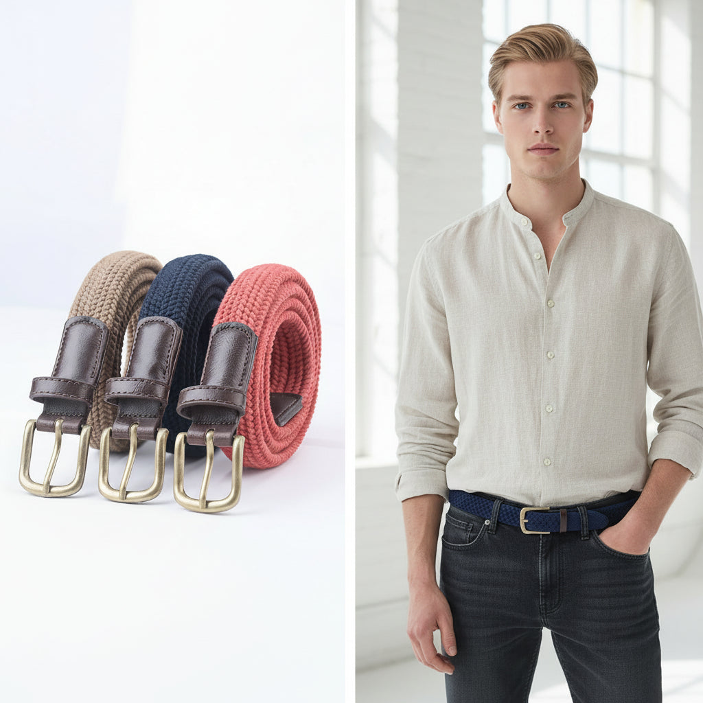 Vintage Elastic Wax Rope Belt for Men High Quality with Alloy Buckle