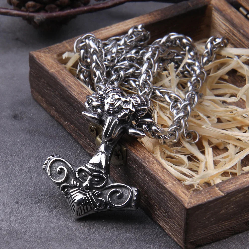 $20 christmas gifts Fashion Valknut Viking Thor's Hammer Pendant Necklace With keel Chain As Men Gift with wooden box $20 gift ideas