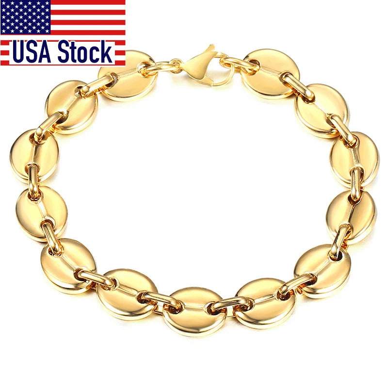 $30 christmas gifts Coffee Beans Link Chain Bracelet Stainless Steel Gold Silver Color for Men Women Simple Bracelet Jewelry Gift 7/9/11mm KBM169A