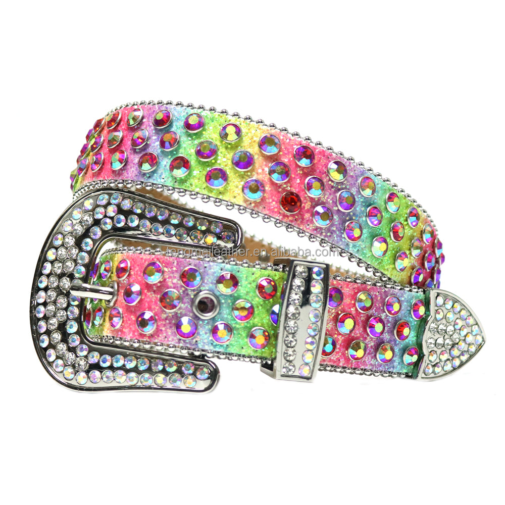 Bold&Eye-Catching Red Bling Bling Diamond Belt Rhinestone&Spike Studded Leather Belt