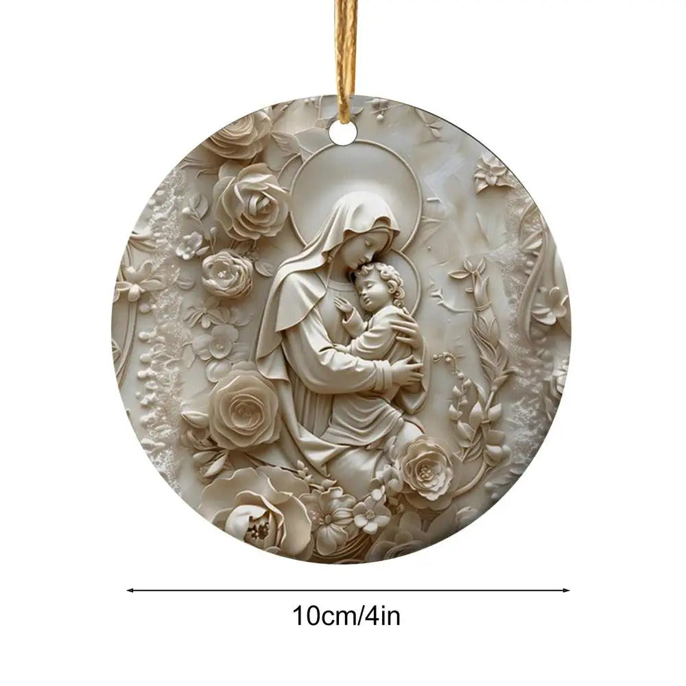 Round 3D Printed Acrylic Nativity Scene pendant Decorations Catholic Christmas Decorations 4in Christmas Nativity Ornaments