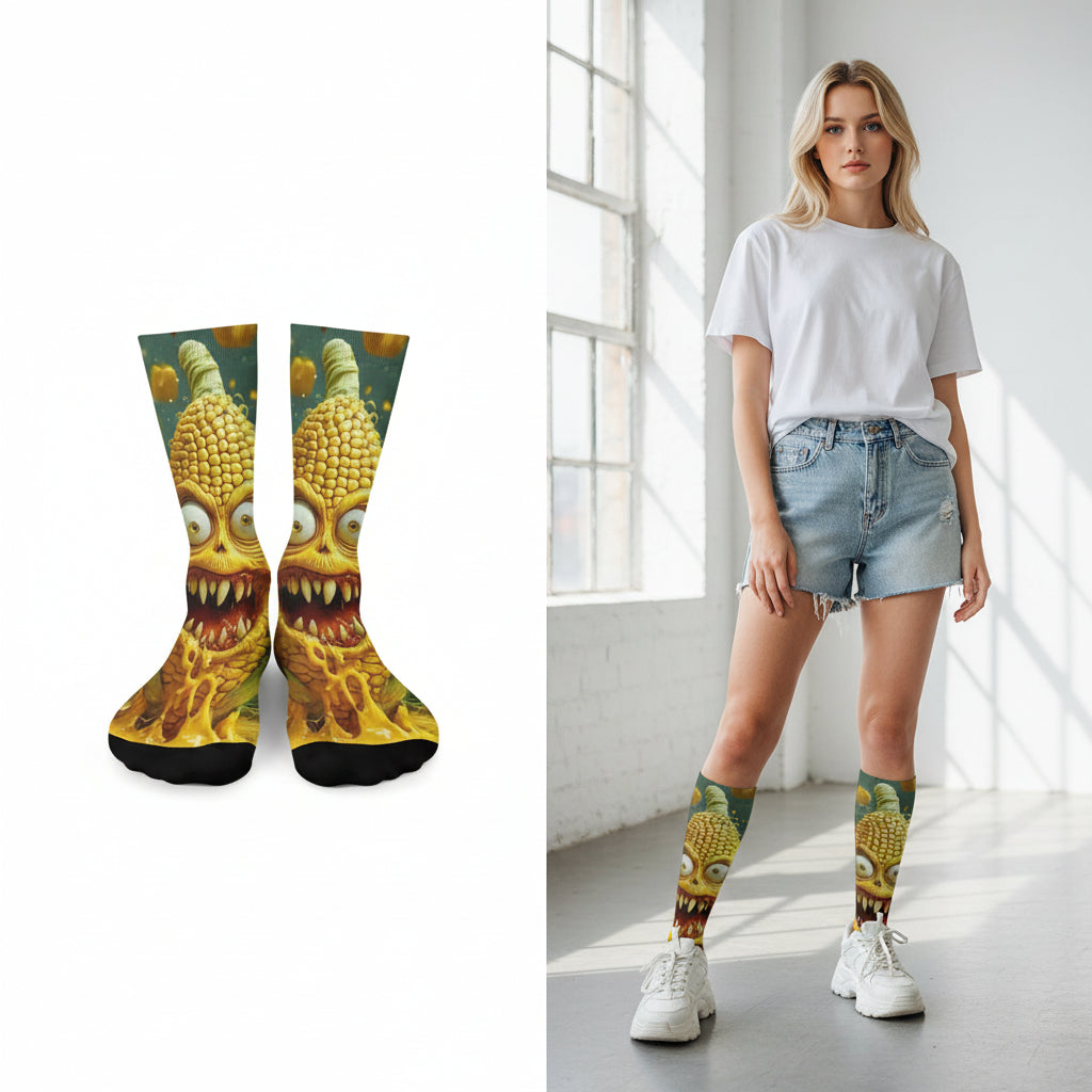 Crazy Corn Monster Novelty Men's Socks Street Hip Hop Funny Happy Socks Harajuku Retro Fashion Casual Sports Socks Party Gift