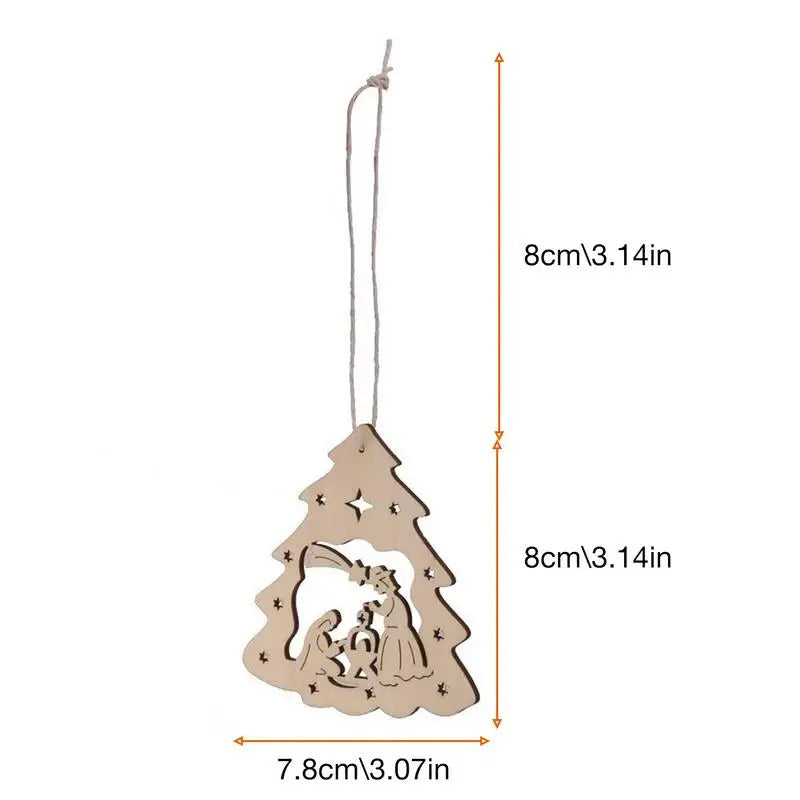 $10 christmas gifts 10 PCS Wooden Christmas Decorations Nativity Ornament Set With Ropes Christmas Wooden DIY Tree Shaped Baubles