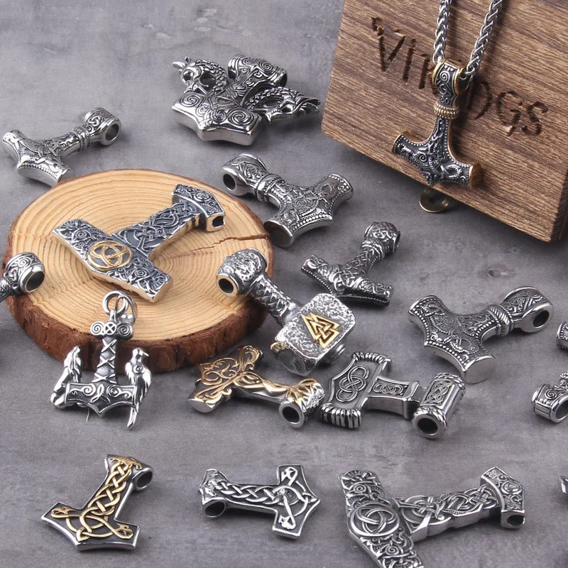 $20 christmas gifts Fashion Valknut Viking Thor's Hammer Pendant Necklace With keel Chain As Men Gift with wooden box $20 gift ideas