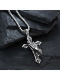 $10 christmas gifts Praying Hands Necklace Black Stainless Steel Cross Box Chain - For Teens - Gift Accessories $10 gift ideas
