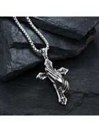 $10 christmas gifts Praying Hands Necklace Black Stainless Steel Cross Box Chain - For Teens - Gift Accessories $10 gift ideas
