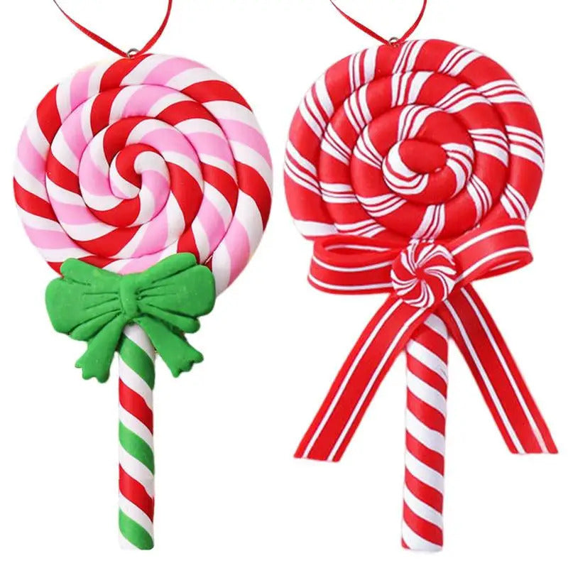 $10 christmas gifts Christmas Tree Decoration Ornament Simulated Soft Clay Lollipop Red White Candy Cane Xmas Tree Pendants Xmas 2025 Decor For Home