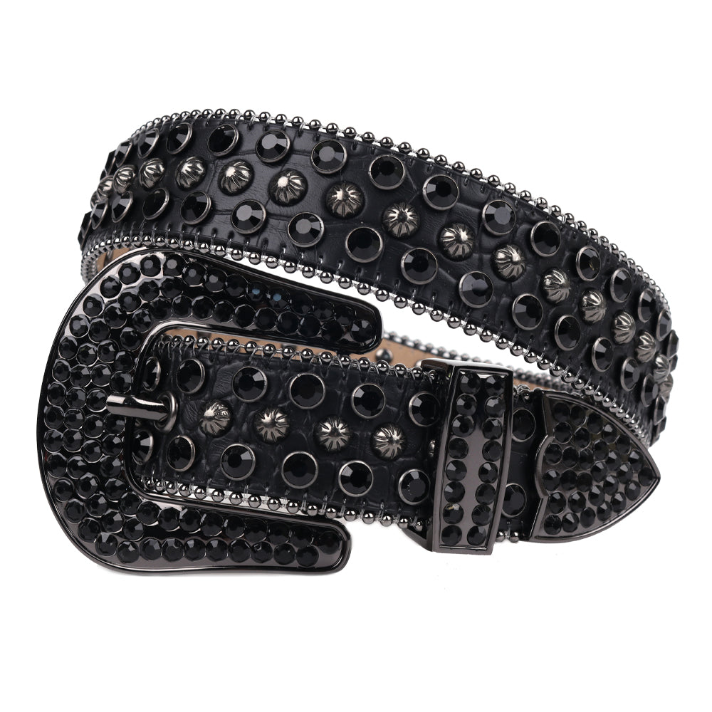 BB Belt Bling Bling Punk Rhinestone Studded Diamond Crystal Leather Belt