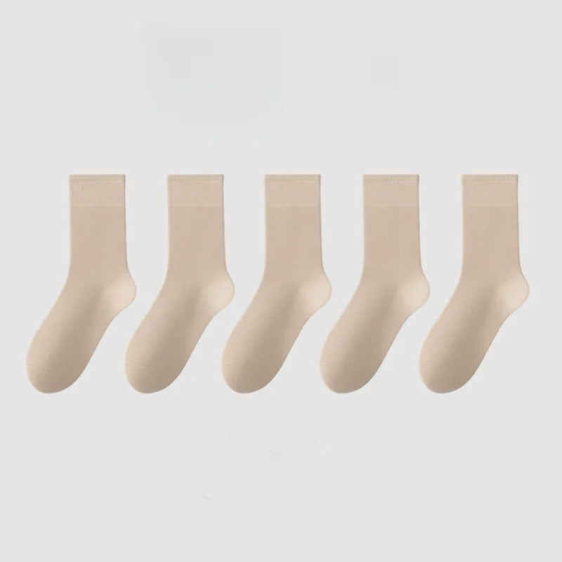 Cotton Socks Women Seamless Soft Crew Socks Medium Tube Long Loose Casual Solid Color Anti-Pilling Breathable