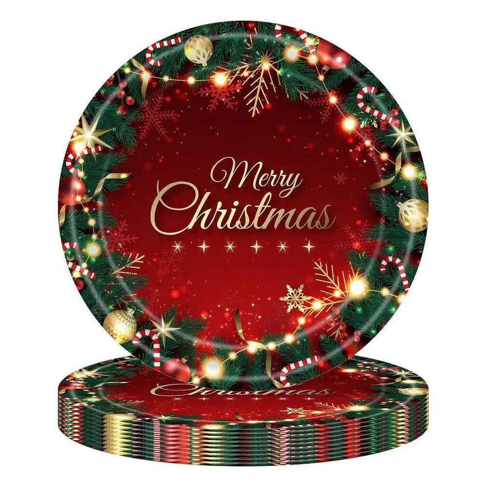 $10 christmas gifts Merry Christmas Party Disposable Paper Plate Tableware Napkins Tablecloth Christmas Decor For Home New Year 2025 $10 gift ideas