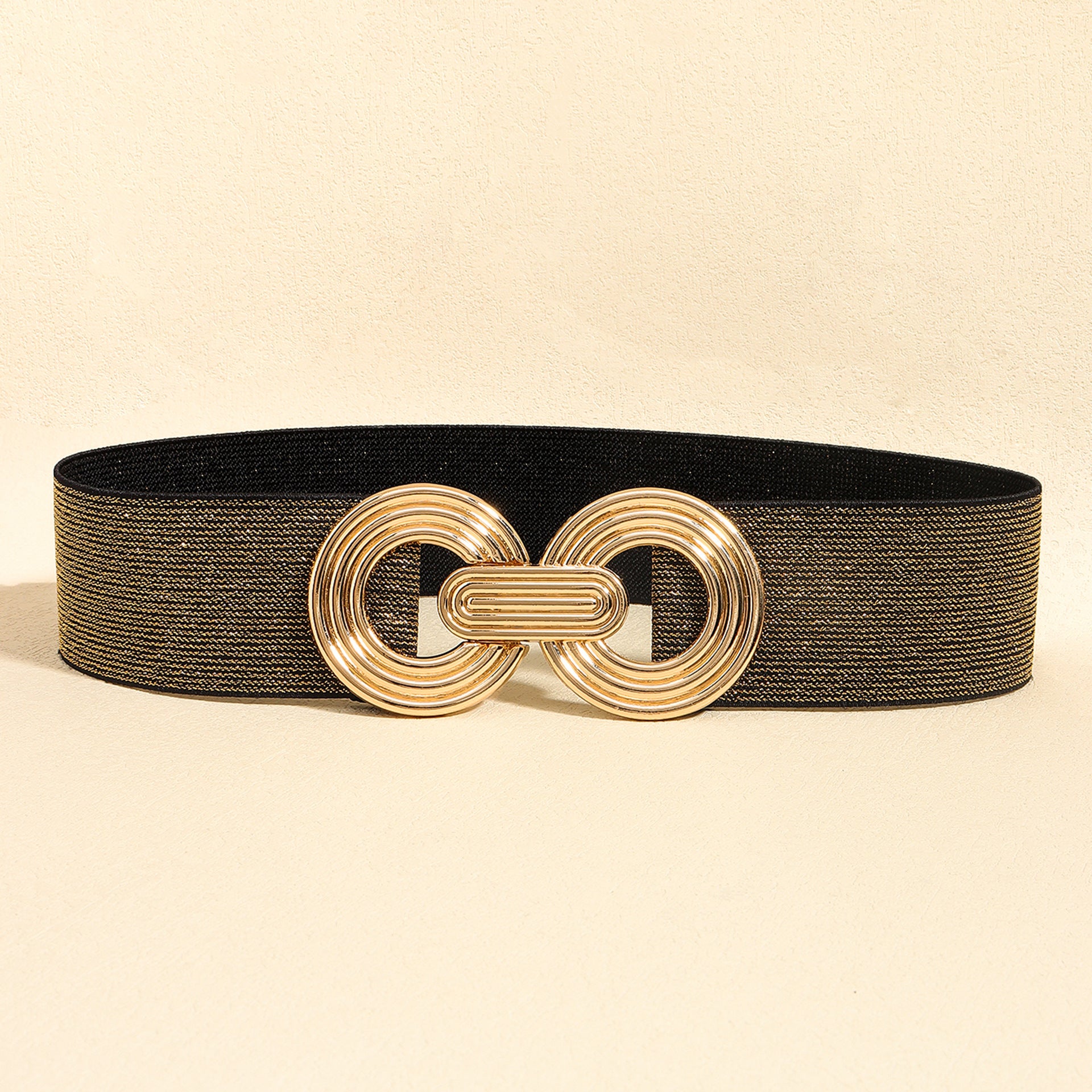 Wide Elastic Dress Waistband Multicolor Gold Metal Alloy Double Circle Hook Fashionable Woman's Belt，Corset Belt