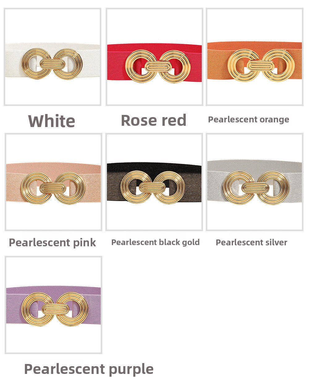 Wide Elastic Dress Waistband Multicolor Gold Metal Alloy Double Circle Hook Fashionable Woman's Belt，Corset Belt