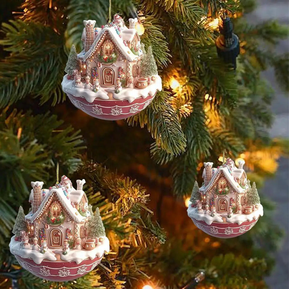 $10 christmas gifts Christmas Snow House Pendant Decoration Tree Pendant Snow House Acrylic Ornament 2D Art Keychain Pendant Seasonal Decor Backpack