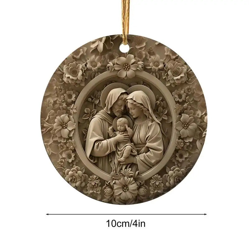 Round 3D Printed Acrylic Nativity Scene pendant Decorations Catholic Christmas Decorations 4in Christmas Nativity Ornaments