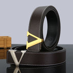 New V-Shape Genuine Cow Hide Leather Belt for Men and Young Men Casual with Trendy Jeans Alloy Buckle All-Match Fashion
